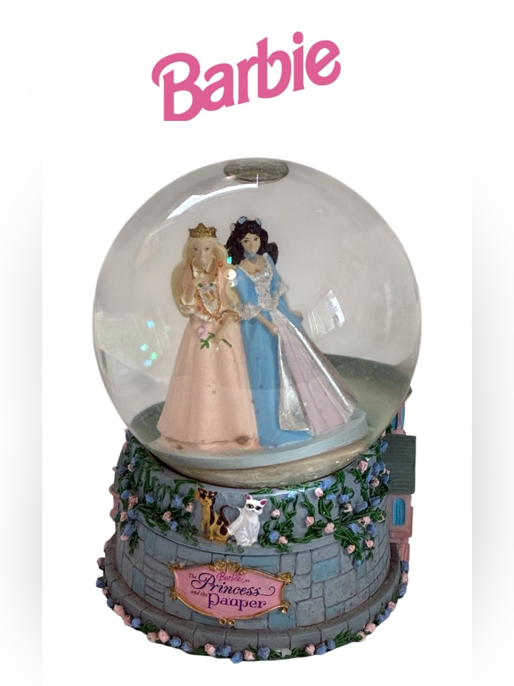 RARE 2004 BARBIE PRINCESS AND THE PAUPER SNOW GLOBE MUSICAL VINTAGE